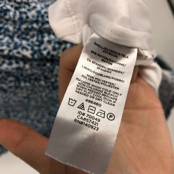 LOFT Light blue white dotted side gather short sleeve rayon midi sheath dress L - Picture 4 of 14